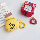 Airpods 3D Cartoon Dollar Money Bag with Ring Lanyard Wireless Bluetooth Earphone Cases - halloladies