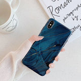 Golden lines Marble Blue Soft Phone Case Back Cover - iPhone 12/12Pro/12 Pro Max/12 Mini/11/11 Pro/11 Pro Max/XS Max/XR/XS/X/8 Plus/8/7 Plus/7 - halloladies