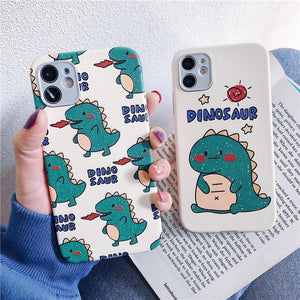 Cute Cartoon Doodle Dinosaur Couples Phone Case for iPhone 12 Pro Max/12 Pro/12/12 Mini/SE/11 Pro Max/11 Pro/11/XS Max/XR/XS/X/8 Plus/8