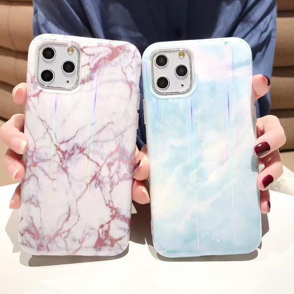 Laser Simple Marble Soft IMD Phone Case Back Cover for iPhone 11 Pro Max/11 Pro/11/XS Max/XR/XS/X/8 Plus/8/7 Plus/7 - halloladies