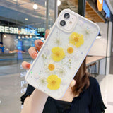 Glitter Real Dried Flowers Phone Case Back Cover Camera Protection for iPhone 12 Pro Max/12 Pro/12/12 Mini/SE/11 Pro Max/11 Pro/11/XS Max/XR/XS/X/8 Plus/8 - halloladies