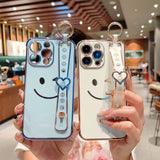 Cute Smiling Faces Electroplated Phone Case With Wrist Band for iPhone