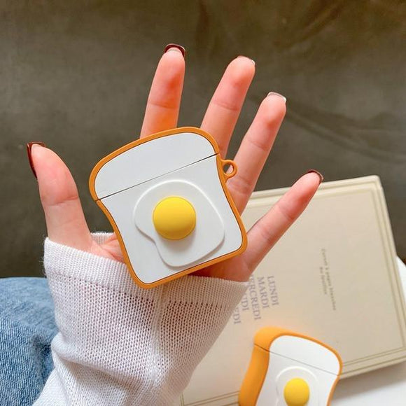 Airpods Wireless Bluetooth Earphone Cases with Hook - Cartoon Eggs Toast - halloladies