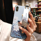 Retro Flower Wrist Strap Phone Case Back Cover - iPhone 11 Pro Max/11 Pro/11/XS Max/XR/XS/X/8 Plus/8/7 Plus/7 - halloladies