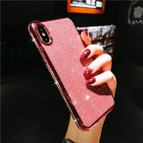 Bling Rhinestone Glitter Plating Edge Soft Phone Case Back Cover - iPhone 11/11 Pro/11 Pro Max/XS Max/XR/XS/X/8 Plus/8/7 Plus/7 - halloladies