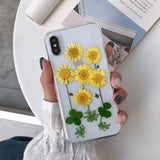 Real Dried Daisy Flower Four-leaved Clover Phone Case Back Cover for iPhone XS Max/XR/XS/X/8 Plus/8/7 Plus/7/6s Plus/6s/6 Plus/6 - halloladies
