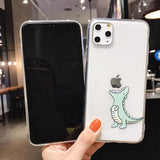 Creative Cartoon Simple Dinosaur Transparent Soft Phone Case Back Cover - iPhone 12 Pro Max/12 Pro/12/12 Mini/SE/11 Pro Max/11 Pro/11/XS Max/XR/XS/X/8 Plus/8 - halloladies