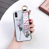 Fashion Flower Lanyard Stand Silicone Phone Case Back Cover for iPhone 11 Pro Max/11 Pro/11/XS Max/XR/XS/X/8 Plus/8/7 Plus/7/6s Plus/6s/6 Plus/6 - halloladies