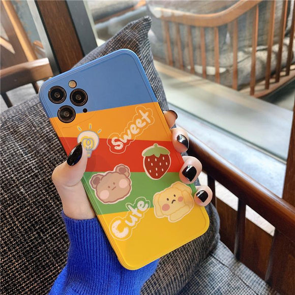 Cartoon Cute Bear Rabbit Rainbow Strawberry Soft Phone Case Back Cover - iPhone 11/11 Pro/11 Pro Max/XS Max/XR/XS/X/8 Plus/8/7 Plus/7 - halloladies