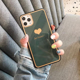 Love Heart Couples Green Tempered Glass Phone Case Back Cover for iPhone 11/11 Pro/11 Pro Max/XS Max/XR/XS/X/8 Plus/8/7 Plus/7 - halloladies
