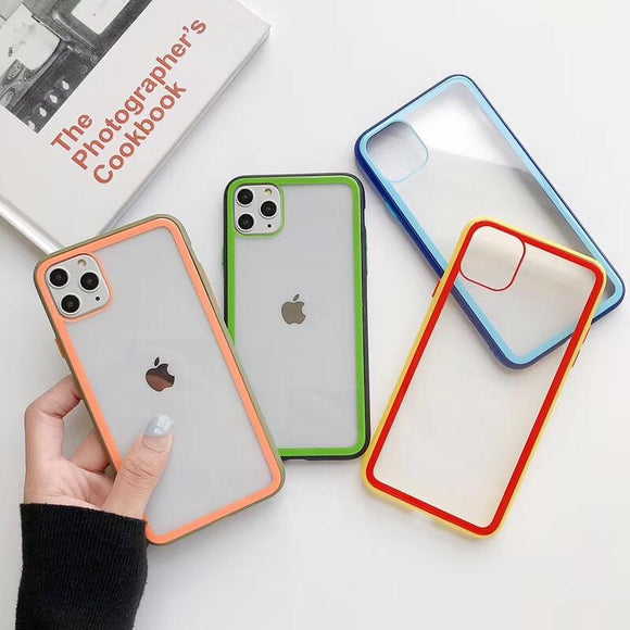 Simple Candy Color Edge Clear Phone Case Back Cover - iPhone 11/11 Pro/11 Pro Max/XS Max/XR/XS/X/8 Plus/8/7 Plus/7 - halloladies