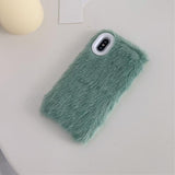 Solid Color Warm Rabbit Furry Plush Phone Case Back Cover - iPhone 11 Pro Max/11 Pro/11/XS Max/XR/XS/X/8 Plus/8/7 Plus/7 - halloladies