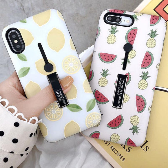 Cute Fruit Watermelon Lemon Hide Ring Holder Stand Phone Case Back Cover - iPhone 11/11 Pro/11 Pro Max/XS Max/XR/XS/X/8 Plus/8/7 Plus/7 - halloladies