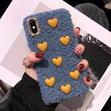 3D Love Heart Solid Color Plush Soft Phone Case Back Cover - iPhone 11/11 Pro/11 Pro Max/XS Max/XR/XS/X/8 Plus/8/7 Plus/7 - halloladies