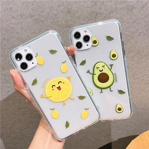 Cute Cartoon Lemon Avocado Transparent Soft Phone Case Back Cover for iPhone 12 Pro Max/12 Pro/12/12 Mini/SE/11 Pro Max/11 Pro/11/XS Max/XR/XS/X/8 Plus/8 - halloladies