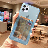 Solid Color Transparent Card Holder Soft Phone Case Back Cover - iPhone 12 Pro Max/12 Pro/12/12 Mini/SE/11 Pro Max/11 Pro/11/XS Max/XR/XS/X/8 Plus/8 - halloladies