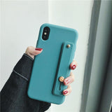 Candy Color Wrist Strap Holder Soft Phone Case Back Cover for iPhone 11/11 Pro/11 Pro Max/XS Max/XR/XS/X/8 Plus/8/7 Plus/7 - halloladies
