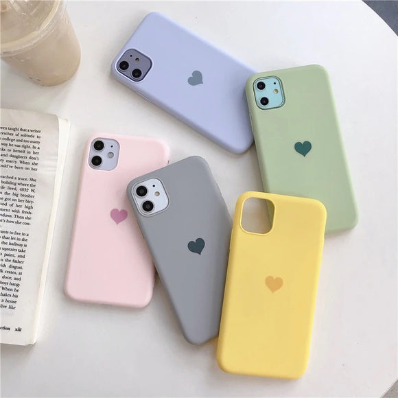 Candy Color Love Heart Phone Case Back Cover for iPhone 12 Pro Max/12 Pro/12/12 Mini/SE/11 Pro Max/11 Pro/11/XS Max/XR/XS/X/8 Plus/8 - halloladies