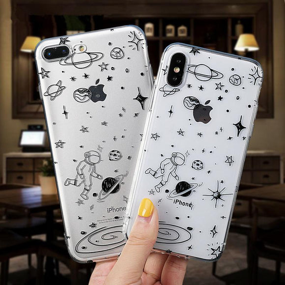Cartoon Astronaut Stars Planet Soft TPU Phone Case Back Cover for iPhone 11/11 Pro/11 Pro Max/XS Max/XR/XS/X/8 Plus/8/7 Plus/7 - halloladies