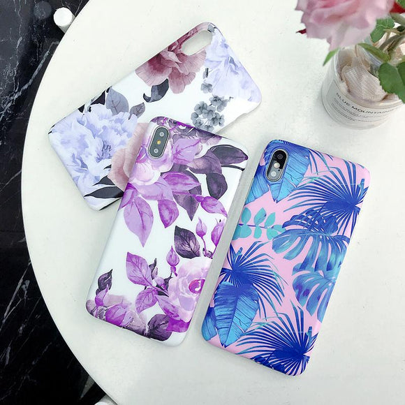 Fashion Marble Leaf Flower Phone Case Back Cover - iPhone XS Max/XR/XS/X/8 Plus/8/7 Plus/7/6s Plus/6s/6 Plus/6 - halloladies