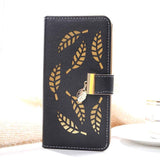 Candy Color Leaf Leather Flip Wallet Card Holder Phone Case Back Cover for iPhone 11 Pro Max/11 Pro/11/XS Max/XR/XS/X/8 Plus/8/7 Plus/7 - halloladies