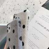 Simple Vintage Polka Dot Matte Plush Phone Case Back Cover for iPhone 11 Pro Max/11 Pro/11/XS Max/XR/XS/X/8 Plus/8/7 Plus/7 - halloladies