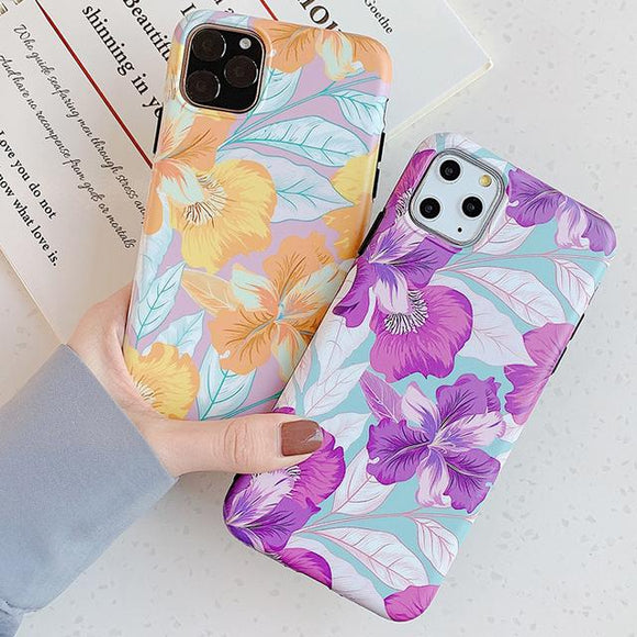 Retro Flower & Leaves Soft Phone Case Back Cover - iPhone 11/11 Pro/11 Pro Max/XS Max/XR/XS/X/8 Plus/8/7 Plus/7 - halloladies