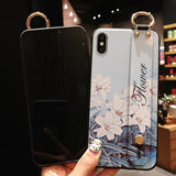 Retro Flower Wrist Strap Phone Case Back Cover - iPhone 11 Pro Max/11 Pro/11/XS Max/XR/XS/X/8 Plus/8/7 Plus/7 - halloladies