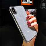 Bling Rhinestone Glitter Plating Edge Soft Phone Case Back Cover - iPhone 11/11 Pro/11 Pro Max/XS Max/XR/XS/X/8 Plus/8/7 Plus/7 - halloladies