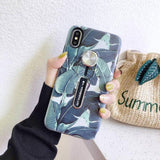 Retro Flower Leaves Hide Loop Stand Phone Case Back Cover for iPhone 11 Pro Max/11 Pro/11/XS Max/XR/XS/X/8 Plus/8/7 Plus/7 - halloladies