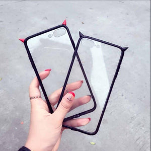 Simple Cute Devil Horns Clear Phone Case Back Cover - iPhone 11 Pro Max/11 Pro/11/XS Max/XR/XS/X/8 Plus/8/7 Plus/7 - halloladies