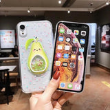 Shining Love Heart Sequins Avocado Clear Phone Case Back Cover for iPhone XS Max/XR/XS/X/8 Plus/8/7 Plus/7/6s Plus/6s/6 Plus/6 - halloladies