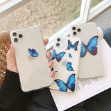 Cute Butterfly Blue Phone Case Back Cover - iPhone 12 Pro Max/12 Pro/12/12 Mini/SE/11 Pro Max/11 Pro/11/XS Max/XR/XS/X/8 Plus/8 - halloladies