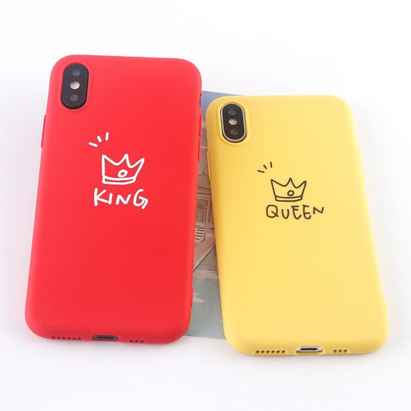 Candy Color King Queen Crown Phone Case Back Cover - iPhone 11/11 Pro/11 Pro Max/XS Max/XR/XS/X/8 Plus/8/7 Plus/7 - halloladies