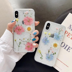 Real Dried Flower Glitter Foil Clear Phone Case Back Cover - iPhone 11/11 Pro/11 Pro Max/XS Max/XR/XS/X/8 Plus/8/7 Plus/7 - halloladies