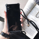 Simple Candy Color with Shoulder Strap Phone Case Back Cover for iPhone 11/11 Pro/11 Pro Max/XS Max/XR/XS/X/8 Plus/8/7 Plus/7 - halloladies