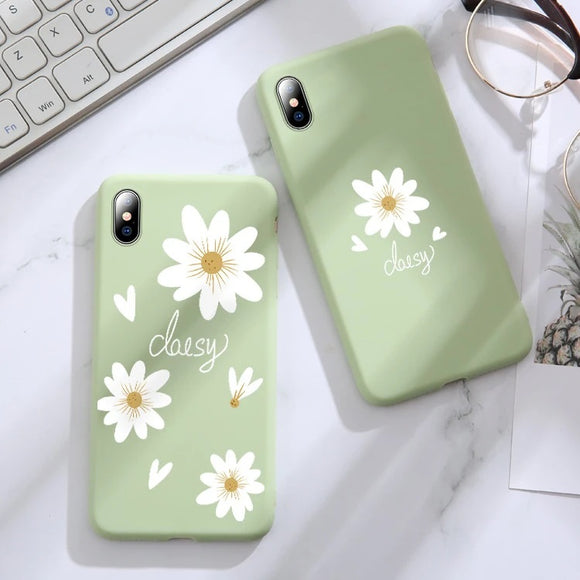 Simple Green Daisy Flower Soft Phone Case Back Cover for iPhone 12 Pro Max/12 Pro/12/12 Mini/SE/11 Pro Max/11 Pro/11/XS Max/XR/XS/X/8 Plus/8 - halloladies