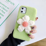 Plush Solid Color 3D Flower Phone Case Back Cover for iPhone 11 Pro Max/11 Pro/11/XS Max/XR/XS/X/8 Plus/8/7 Plus/7 - halloladies