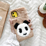 Cute Cartoon Panda Warm Furry Phone Case Back Cover for iPhone 11 Pro Max/11 Pro/11/XS Max/XR/XS/X/8 Plus/8/7 Plus/7 - halloladies