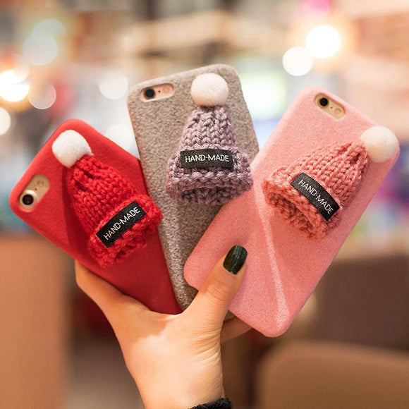 Cute Christmas Hat Warm Short Plush Phone Case Back Cover - iPhone 11 Pro Max/11 Pro/11/XS Max/XR/XS/X/8 Plus/8/7 Plus/7 - halloladies