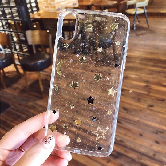 Glitter Moon Star Clear Phone Case Back Cover for iPhone 11/11 Pro/11 Pro Max/XS Max/XR/XS/X/8 Plus/8/7 Plus/7 - halloladies