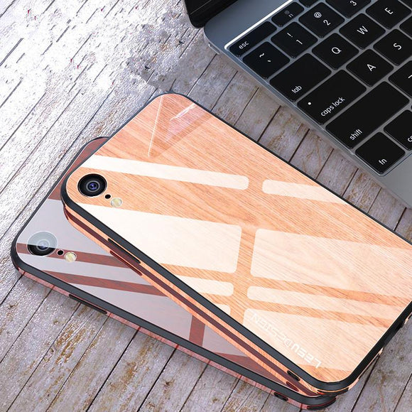 Creative Wooden Pattern Tempered Glass Phone Case Back Cover - iPhone XS Max/XR/XS/X/8 Plus/8/7 Plus/7/6s Plus/6s/6 Plus/6 - halloladies