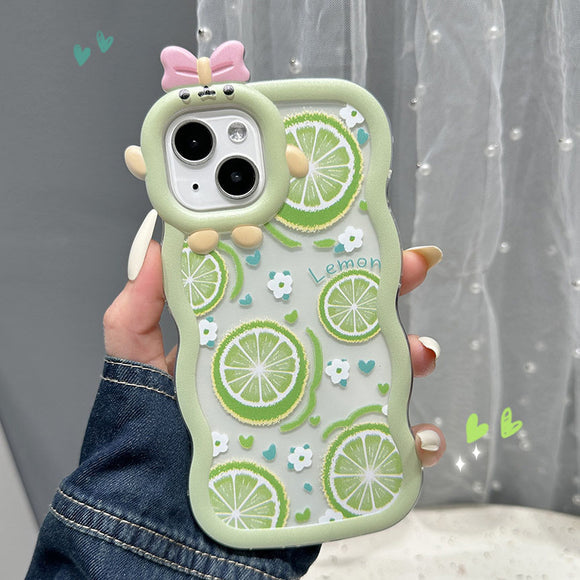 Cute Green Lemon Flowers with Curly Wavy Frame Clear Case for iPhone