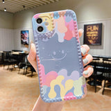 Cute Cartoon Watercolor Smile Silicone iPhone Case -blue