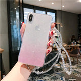 Glitter Star Foil Transparent with Strap Chain Phone Case Back Cover - iPhone 11/11 Pro/11 Pro Max/XS Max/XR/XS/X/8 Plus/8/7 Plus/7 - halloladies