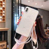 Glitter Star Foil Transparent with Strap Chain Phone Case Back Cover - iPhone 11/11 Pro/11 Pro Max/XS Max/XR/XS/X/8 Plus/8/7 Plus/7 - halloladies