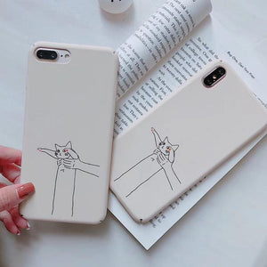 Simple Funny White Cat Graffiti Phone Case Back Cover - iPhone 11/11 Pro/11 Pro Max/XS Max/XR/XS/X/8 Plus/8/7 Plus/7 - halloladies