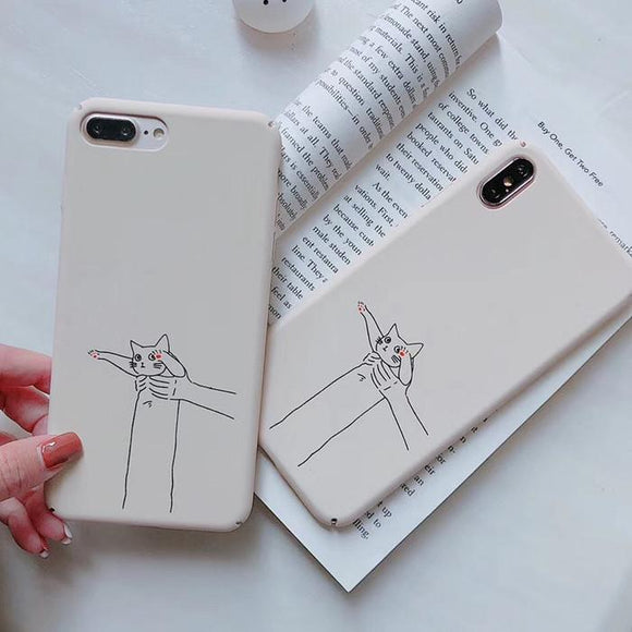 Simple Funny White Cat Graffiti Phone Case Back Cover - iPhone 11/11 Pro/11 Pro Max/XS Max/XR/XS/X/8 Plus/8/7 Plus/7 - halloladies