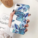 Vintage Flowers Blue Banana Leaf Phone Case Back Cover - iPhone 11 Pro Max/11 Pro/11/XS Max/XR/XS/X/8 Plus/8 - halloladies