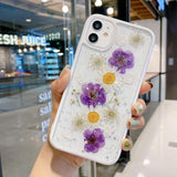 Glitter Real Dried Flowers Phone Case Back Cover Camera Protection for iPhone 12 Pro Max/12 Pro/12/12 Mini/SE/11 Pro Max/11 Pro/11/XS Max/XR/XS/X/8 Plus/8 - halloladies